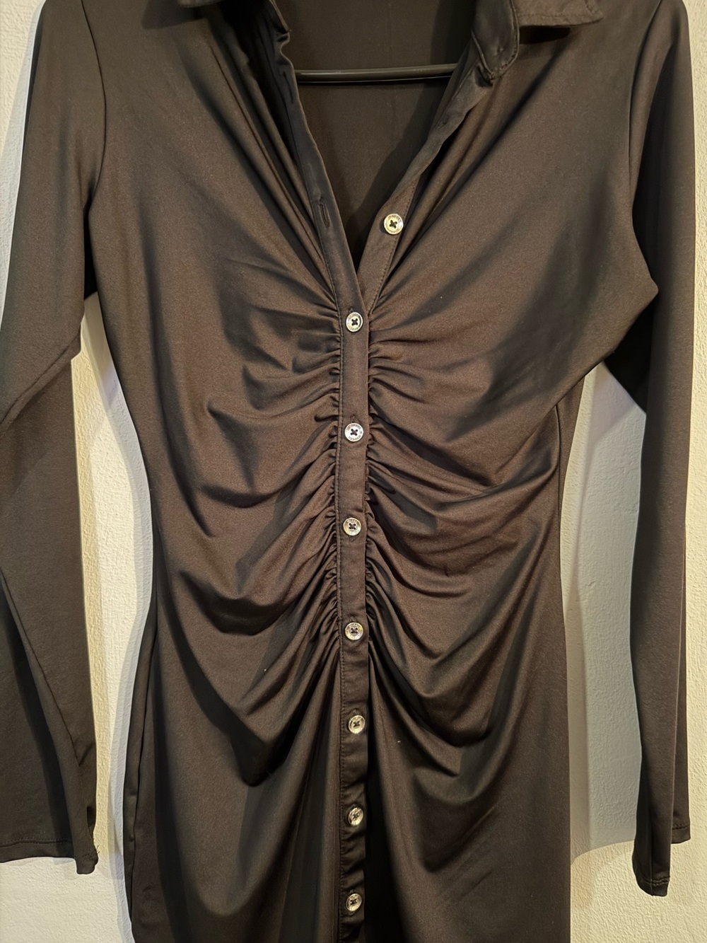 Guess Black Button-Front Ruched Mini Dress - Picture 3 of 5